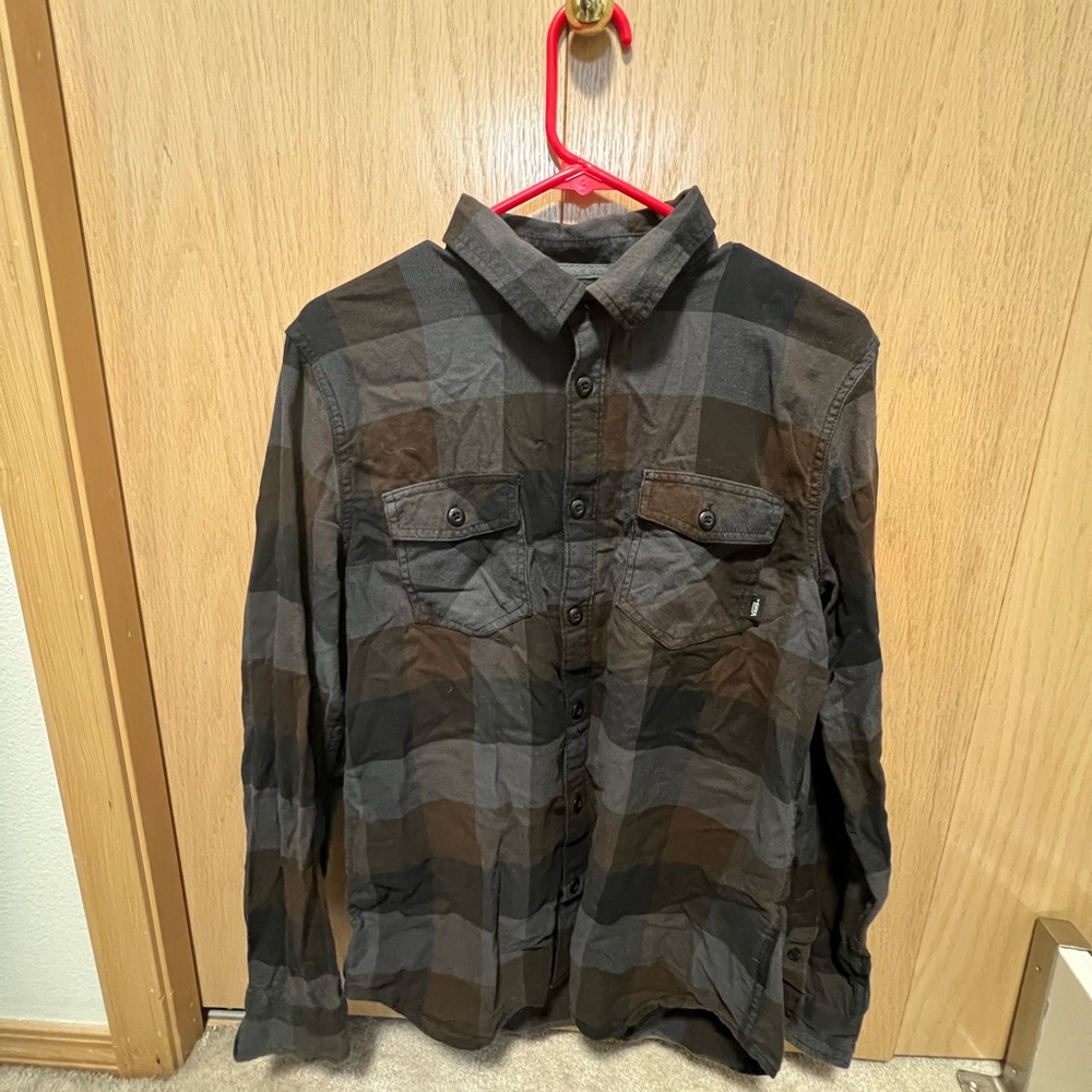 Vans Men's Black and Brown Plaid Shirt